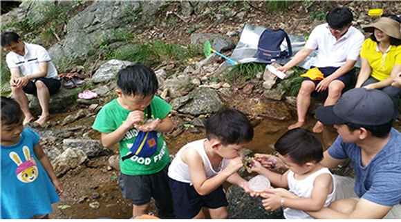 지난해 8월 사기막골 근린공원에서 진행한 무환자 나무 열매 거품놀이(아토피 가족 숲 치유 프로그램 중 하나)