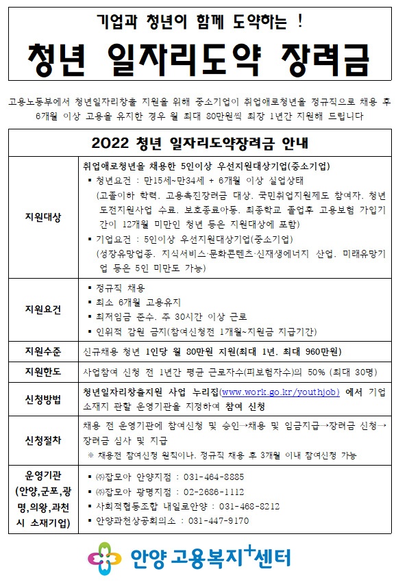 기업과 청년이 함께 도약하는 ‘청년 일자리도약 장려금’ 운영